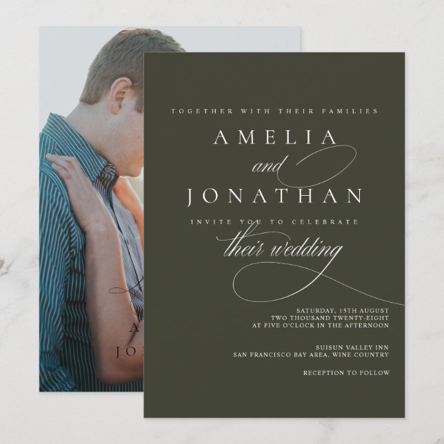 Elegante invitación de Boda de escritura Minimalis (Anverso / Reverso)