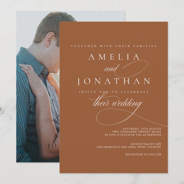 Elegante invitación de Boda de escritura Minimalis (Anverso / Reverso)