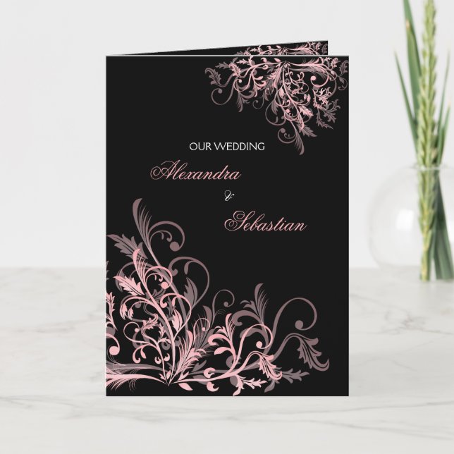 Elegante Invitación de Boda de Flor Rosa Retro (Anverso)