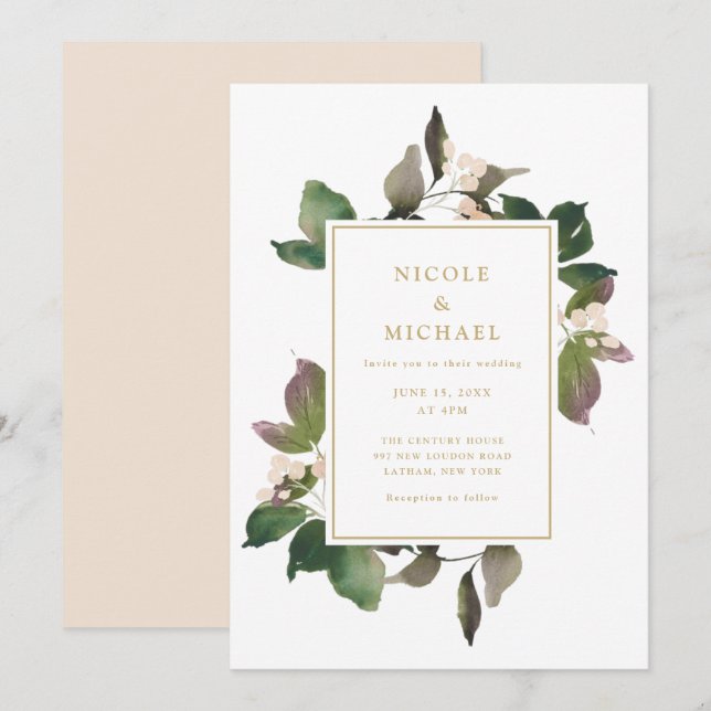 Elegante Invitación de Boda de Flora Rosa (Anverso / Reverso)