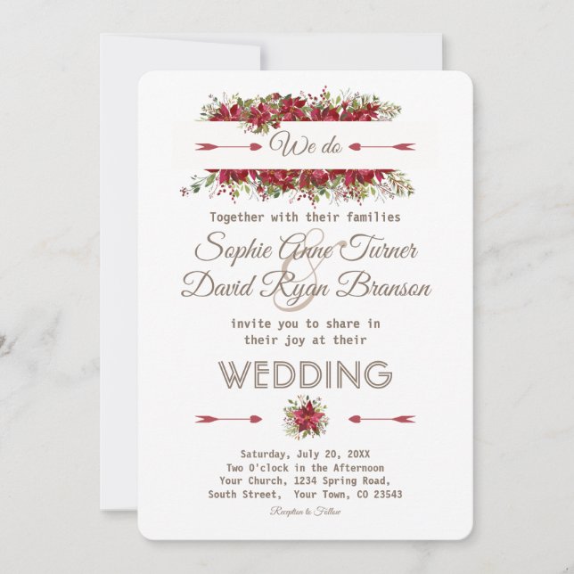 Elegante Invitación de Boda de Flores de Poinsetti (Anverso)