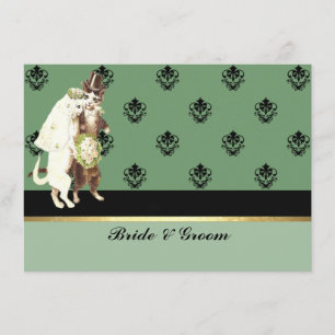 Elegante Invitación de Boda de Gatos Verde Damasco
