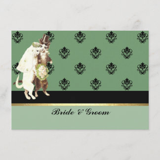Elegante Invitación de Boda de Gatos Verde Damasco