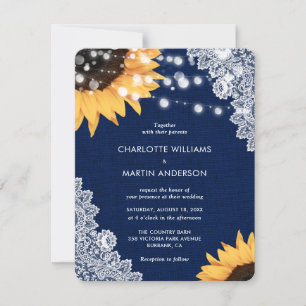 Elegante Invitación de Boda de Girasoles de Azul M