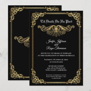 Elegante invitación de boda de Halloween gótica de