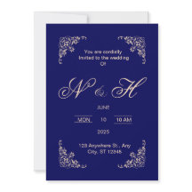 Elegante invitación de boda de la Marina Azul