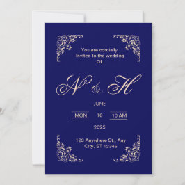 Elegante invitación de boda de la Marina Azul