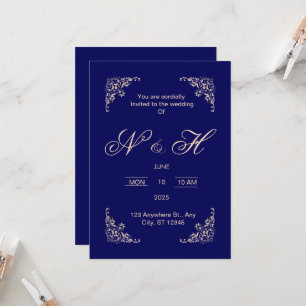 Elegante invitación de boda de la Marina Azul