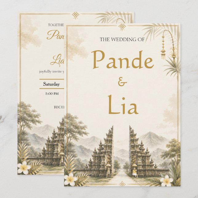 Elegante invitación de boda de la puerta de entrad (Anverso / Reverso)