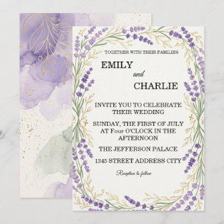 Elegante invitación de boda de lavanda en acuarela