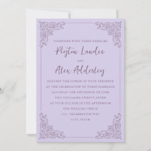 Elegante Invitación de Boda de Lila Púrpura Vintag