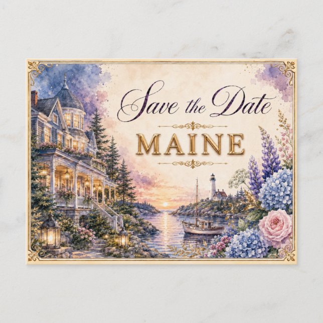 Elegante invitación de boda de Maine para guardar  (Anverso)