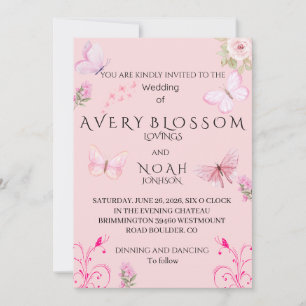 Elegante Invitación de Boda de Mariposa Rosa Edi