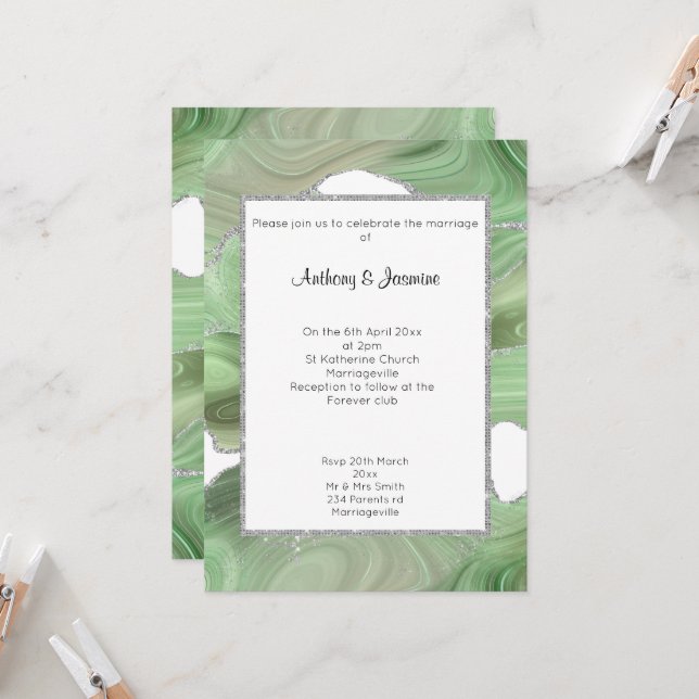 ELEGANTE INVITACIÓN DE BODA DE MÁRMOL PURPURINA VE (Anverso/Reverso In Situ)