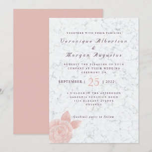 Elegante invitación de boda de mármol rosa rosado
