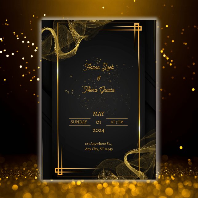 Elegante Invitación de Boda de Medianoche Negra Ro (Subido por el creador)