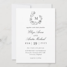 Elegante invitación de Boda de Monograma Blanco y 