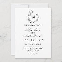 Elegante invitación de Boda de Monograma Blanco y 