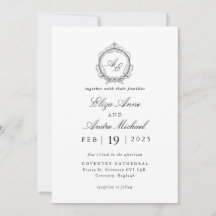 Elegante invitación de Boda de Monograma Blanco y 