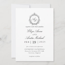 Elegante invitación de Boda de Monograma Blanco y 