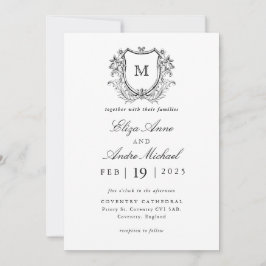 Elegante invitación de Boda de Monograma Blanco y 