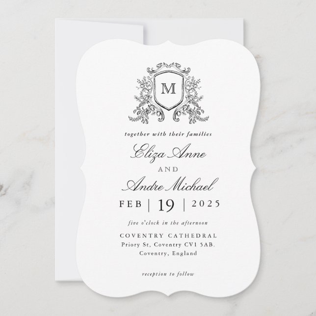 Elegante invitación de Boda de Monograma Blanco y  (Anverso)