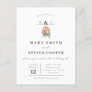 Elegante Invitación de Boda de Monograma Floral