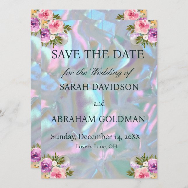 Elegante Invitación de Boda de Nácar Save the Date (Anverso / Reverso)