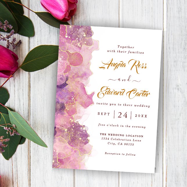 Elegante Invitación De Boda De Oro Y Magenta (Subido por el creador)