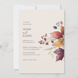 Elegante Invitación de Boda de Otoño con Hoja de A
