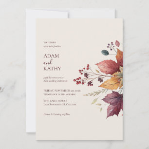 Elegante Invitación de Boda de Otoño con Hoja de A