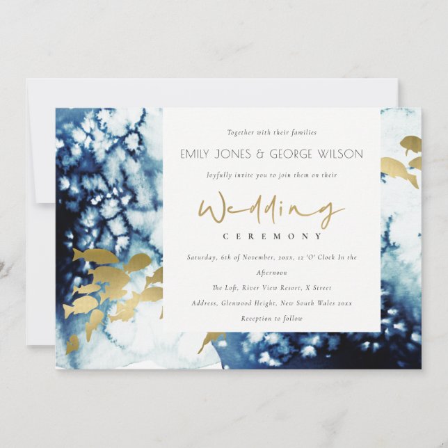 ELEGANTE INVITACIÓN DE BODA DE PESCADO BAJO EL AGU (Anverso)