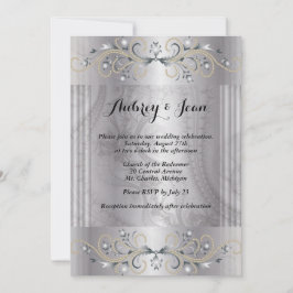 Elegante invitación de boda de plata y negro