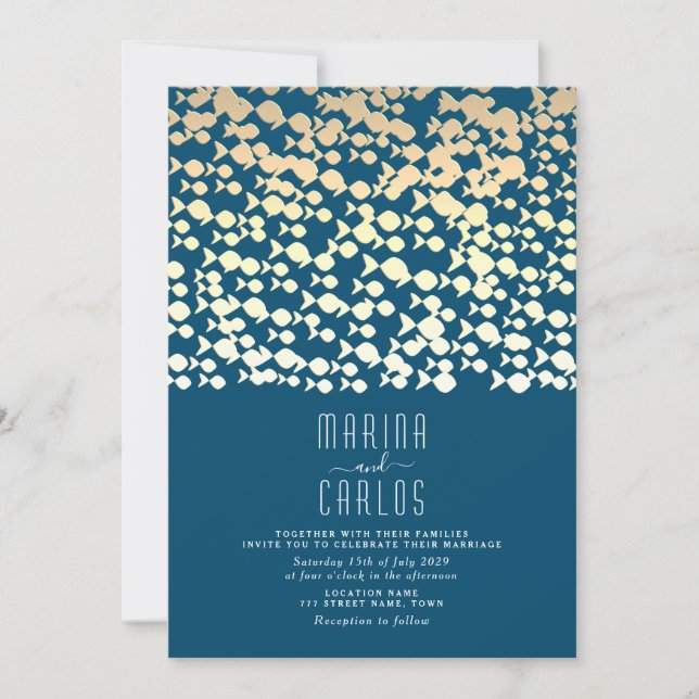 Elegante Invitación de Boda de Playa con Patrón de (Anverso)
