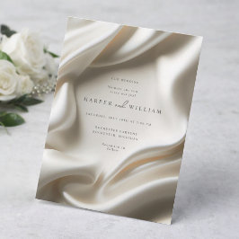 Elegante invitación de boda de raso marfil