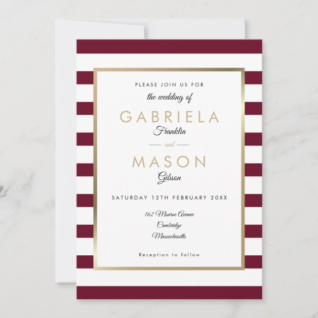 Elegante Invitación de Boda de Raya Burgundy | Hoj (Anverso)