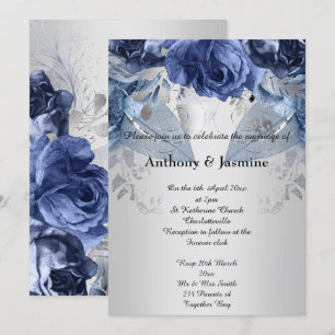 ELEGANTE INVITACIÓN DE BODA DE ROSA FLORAL DE NAVY