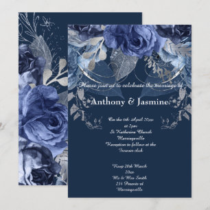 ELEGANTE INVITACIÓN DE BODA DE ROSA FLORAL NAVY