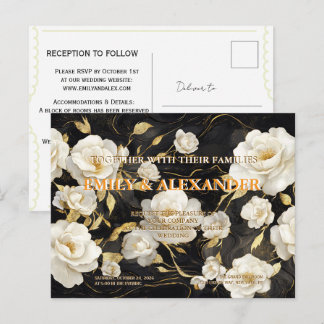Elegante Invitación de Boda de Rosas Blancas y Oro