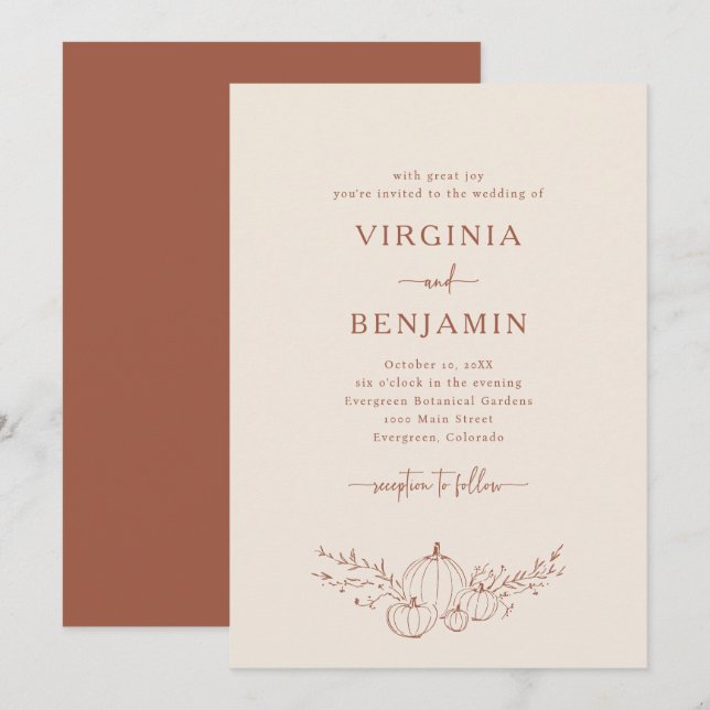 Elegante Invitación de Boda de Terracota (Anverso / Reverso)