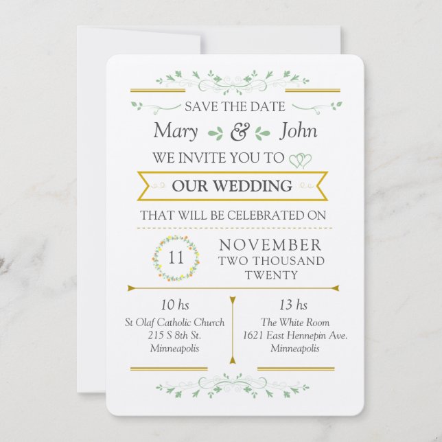 Elegante Invitación de Boda de Verdor Floral (Anverso)