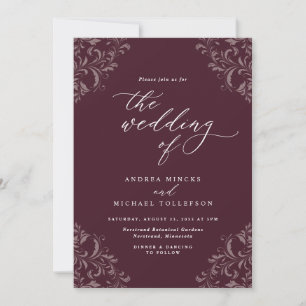 Elegante invitación de boda de vino tinto vintage