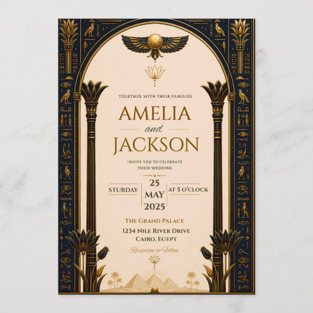 Elegante Invitación de Boda del Antiguo Egipto (Anverso)