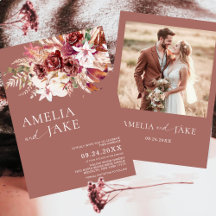 Elegante Invitación de Boda Dusty Rosewood Burgund
