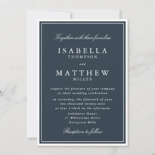Elegante Invitación de Boda en Azul Marino Enmarca