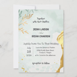 Elegante Invitación de Boda en Azul Salvia y Dorad