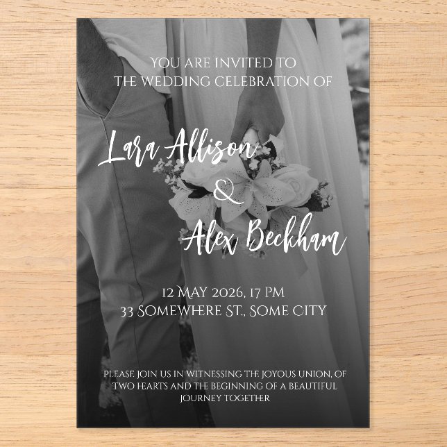 Elegante Invitación de Boda en Blanco y Negro (Anverso)