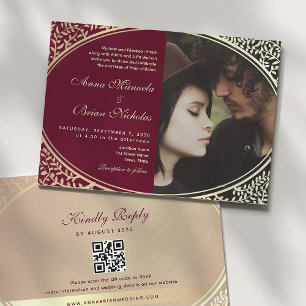 Elegante Invitación de Boda en Burgundy con Código