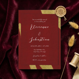 Elegante Invitación de Boda en Burgundy y Oro con 