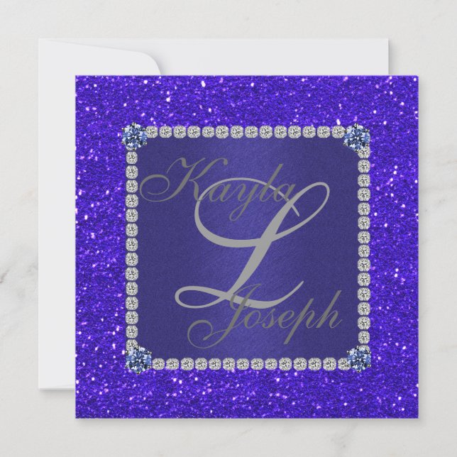 Elegante invitación de boda en CRISTAL AZUL (Anverso)